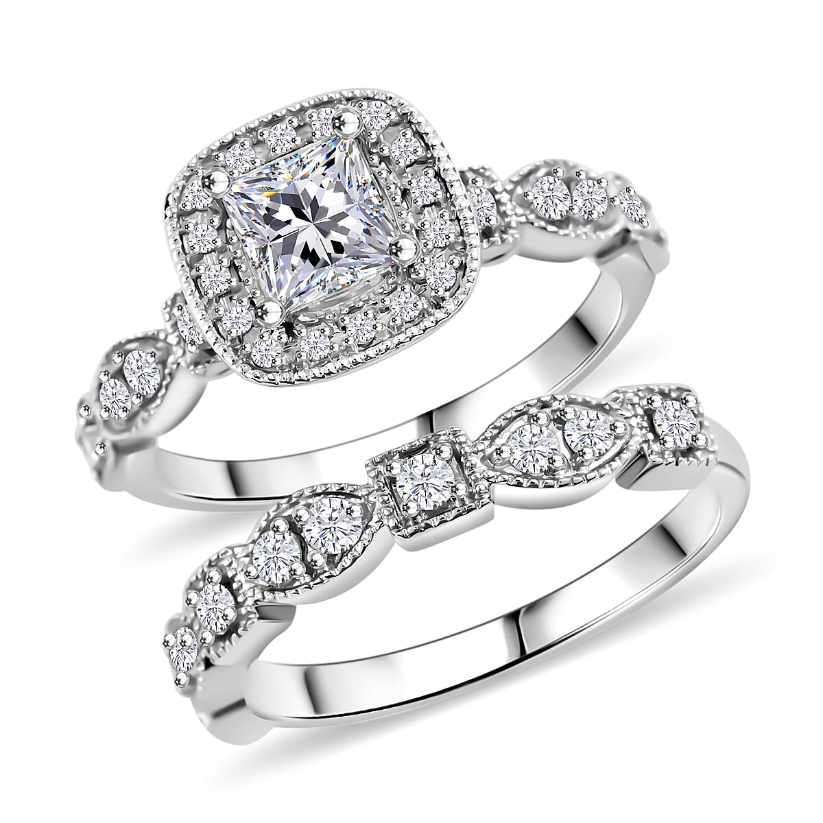 NY Closeout 14K White Gold G I1 Diamond Halo and Band Ring 6.50 Grams 1.30 ctw
