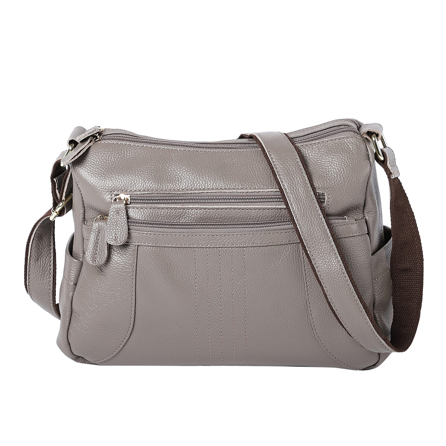 PASSAGE Black Genuine Leather Middle Size Crossbody Bag with Multi Pockets & 46 Inches Shoulder Strap (1)