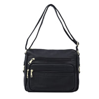 PASSAGE Black Genuine Leather Crossbody Bag with Multi Pockets & 46 Inches Adjustable Shoulder Strap