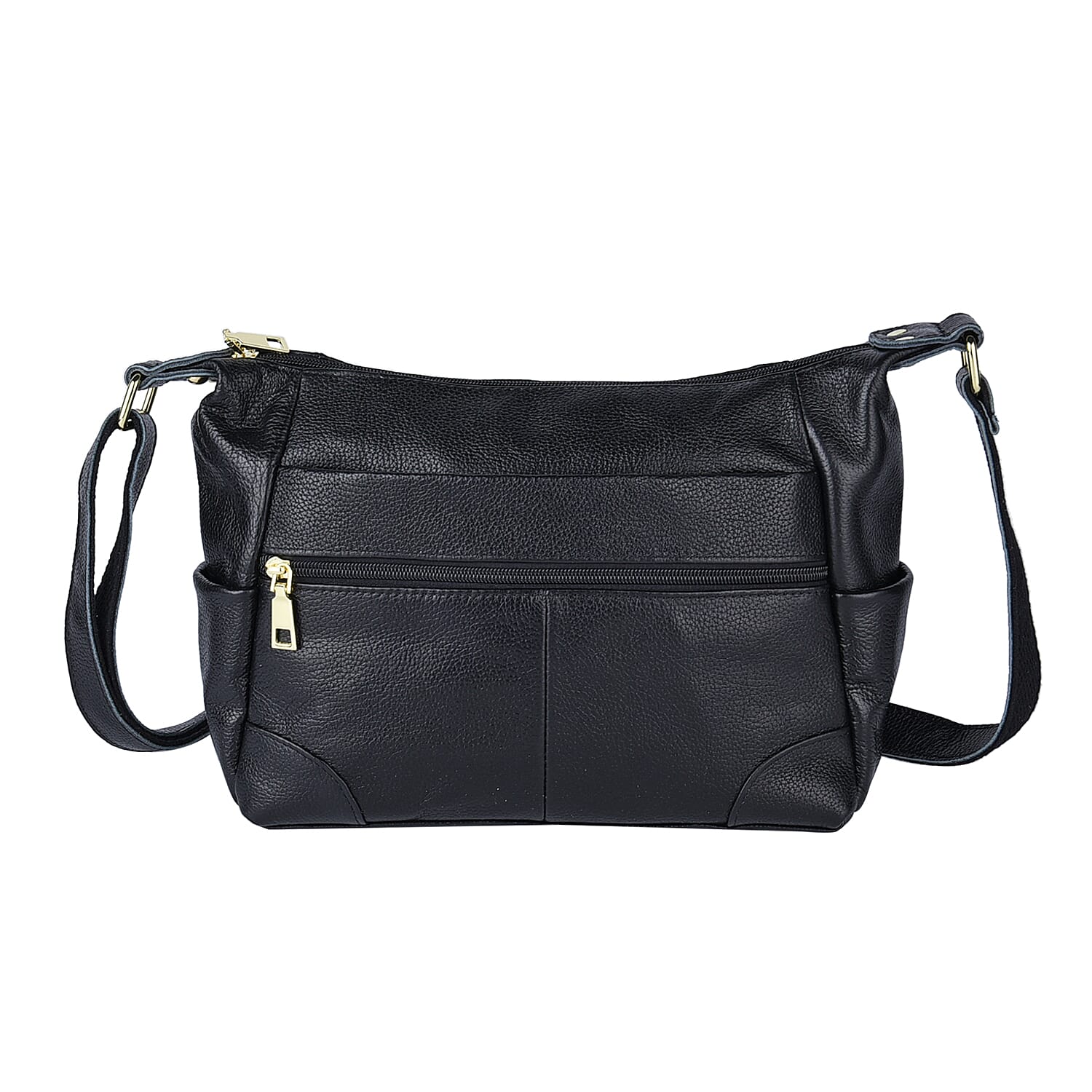 PASSAGE Black Genuine Leather Crossbody Bag (11.41"x3.94"x8.24") with Multi Pockets & 46 Inches Adjustable Shoulder Strap