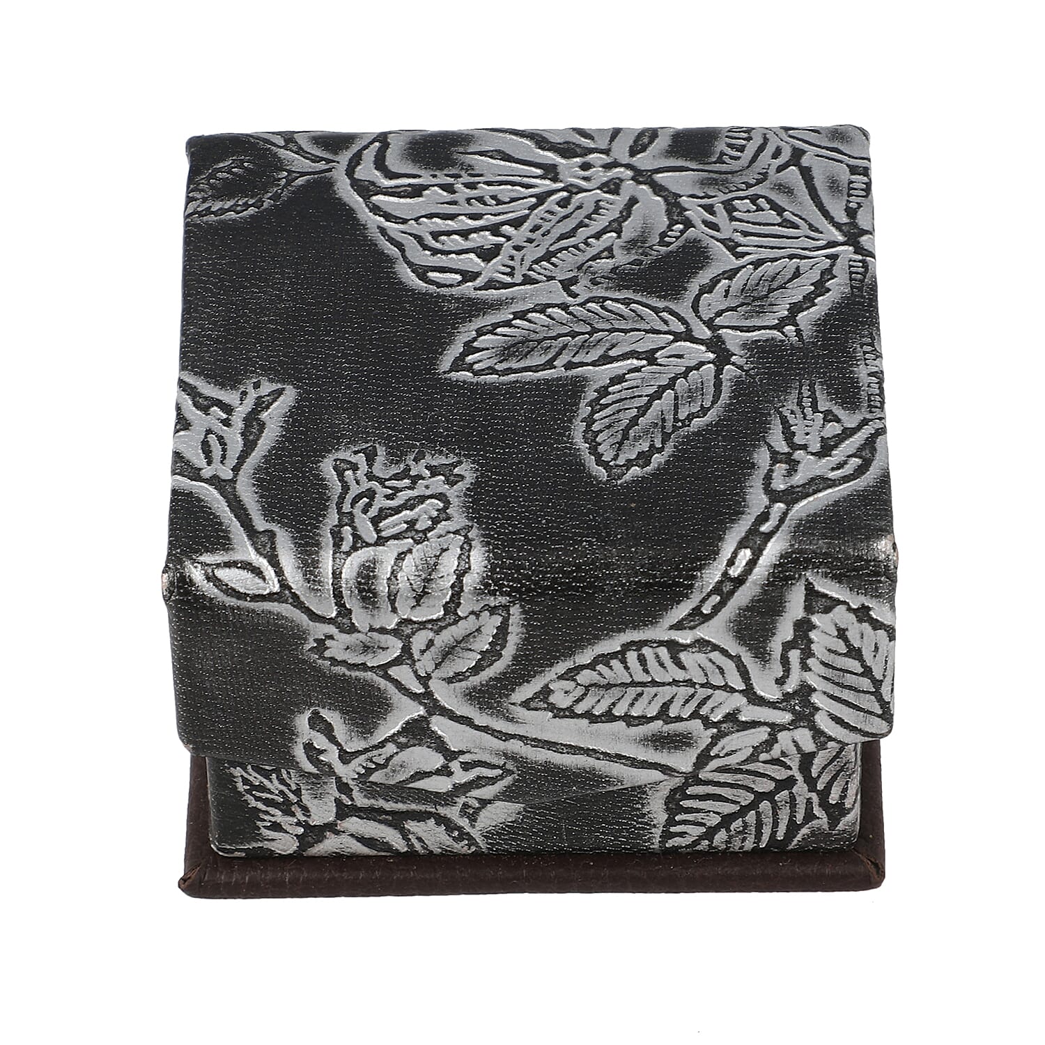 Black Genuine Goat Leather Embossed Ring Box