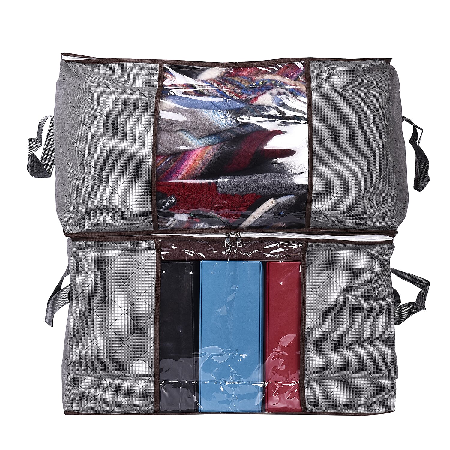 Set of 2 Grey Non Woven Fabric Storage Bag with Clear Window