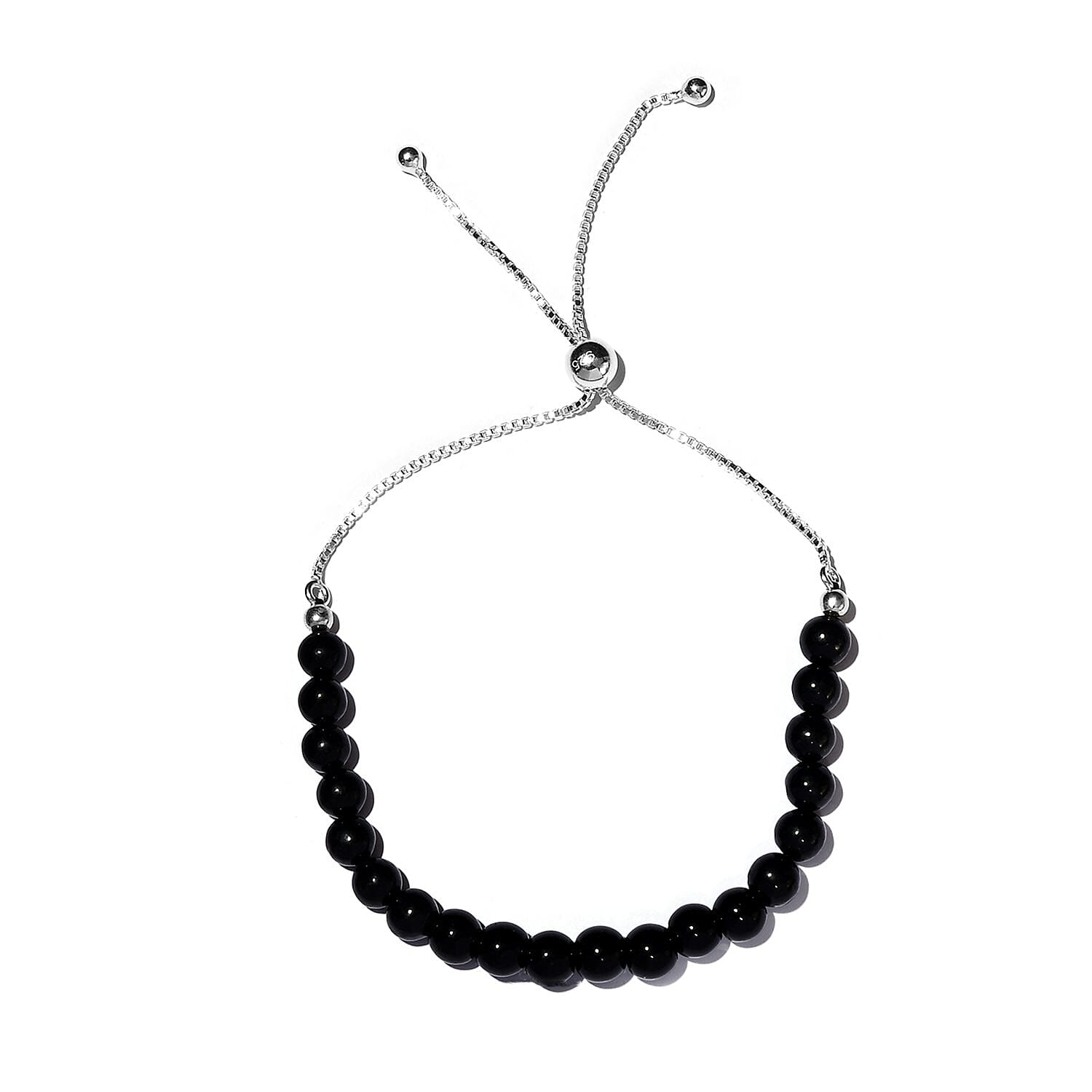 Natural Thai Black Spinel Beaded Bolo Bracelet in Sterling Silver 25.15 ctw