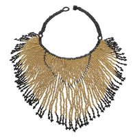 Gold Glass Seed Beaded Necklace (14-20.50 Inches) in Goldtone