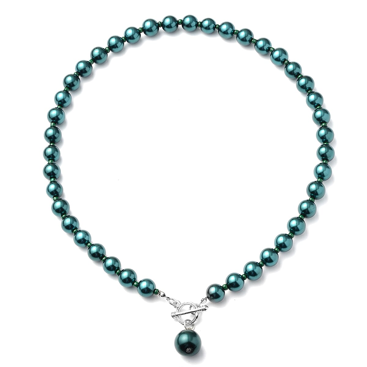 Simulated Peacock Pearl 10-14mm Beaded Necklace 20 Inches in Silvertone
