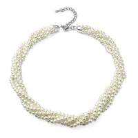 Simulated White Pearl 5-7mm Beaded Multi Strand Necklace 20 Inches in Silvertone