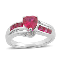 Lab Created Ruby and Diamond Accent Ring in Sterling Silver (Size 7)