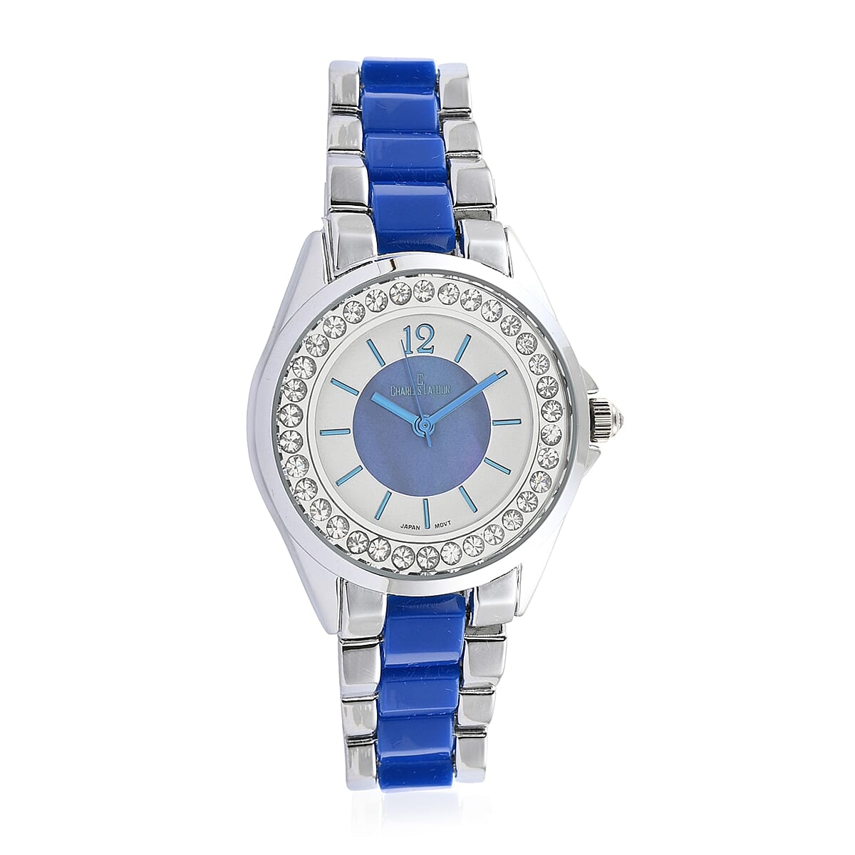 CHARLES LATOUR Japanese Movement White Crystal MOP Dial Watch in Black (34mm) (1)