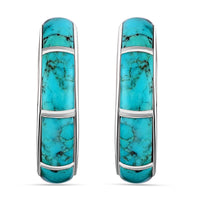 SANTA FE Style Turquoise J-Hoop Earrings in Sterling Silver 2.50 ctw