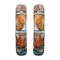 SANTA FE Style Turquoise J-Hoop Earrings in Sterling Silver 2.50 ctw