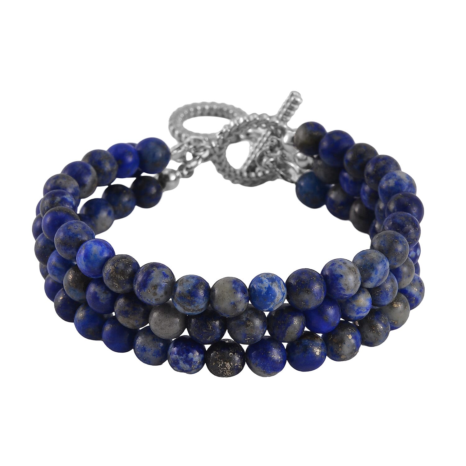 Lapis Lazuli Beaded Toggle Clasp Bracelet in Stainless Steel (6.50-8.0In) 123.50 ctw