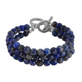 Lapis Lazuli Beaded Toggle Clasp Bracelet in Stainless Steel (6.50-8.0In) 123.50 ctw - Sticky add to cart bar