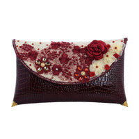 Handmade Red Eco Friendly Croco Embossed Pandan Woven Clutch (11.02"x1.97"x7.78")