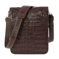 RIVER Brand Closeout, Organic Caiman Crocodile Kango Brown Messenger Bag (9.05x11.02x4.13)