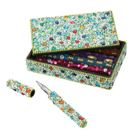 Set of 5 Green Beaded Pens with Matching Storage Box (5.5"x2"x1")