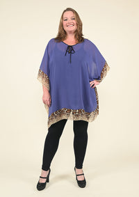TAMSY Blue Kaftan Blouse with Fret Pattern Border -