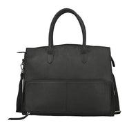 Black Hand Stitched Genuine Leather Tote Bag with Meal Compartment (5.1"x15"x11.8")