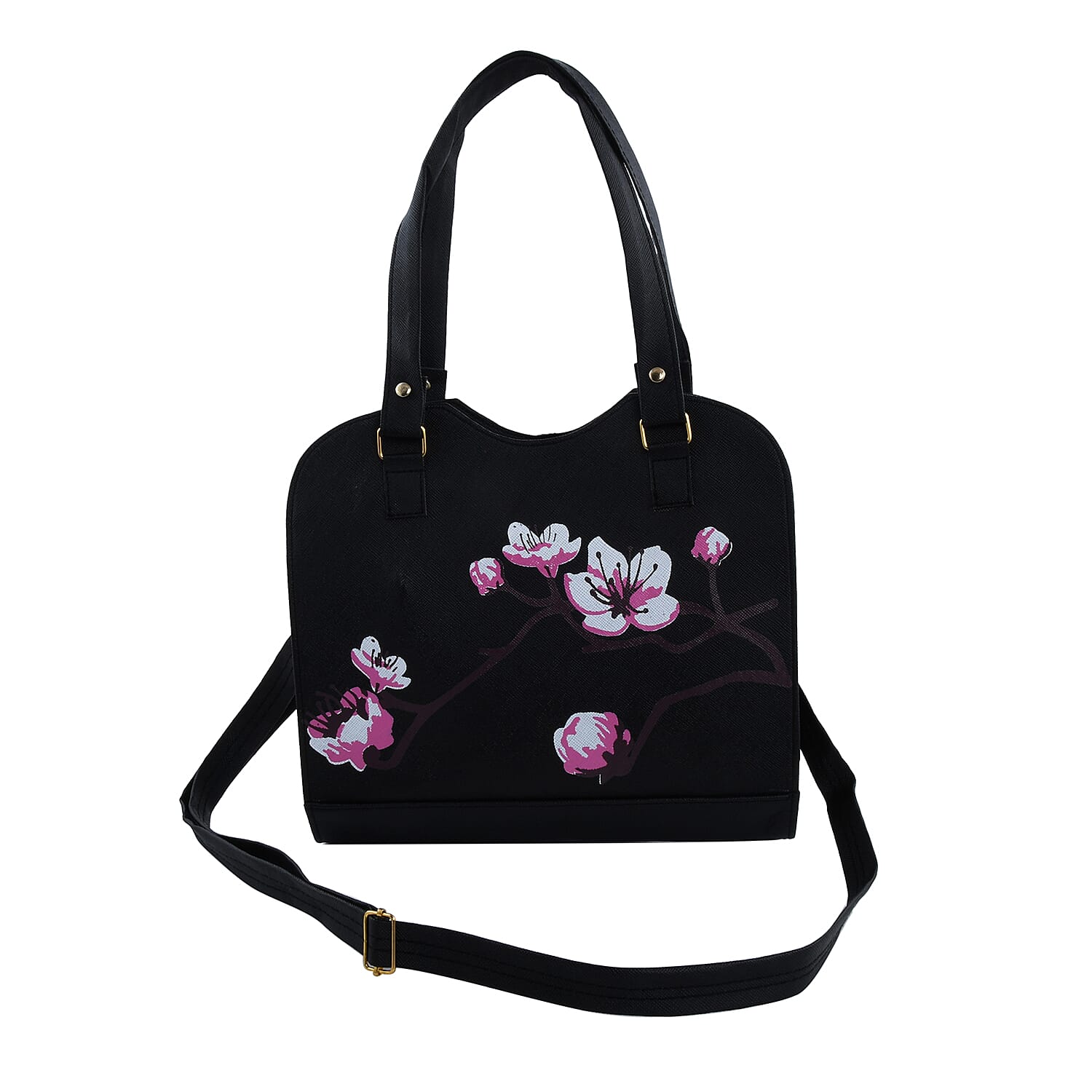 Black Faux Leather Floral Pattern 3 in 1 Sling Bag With 2 Smaller Bag (10.24"x4.72"7.87")