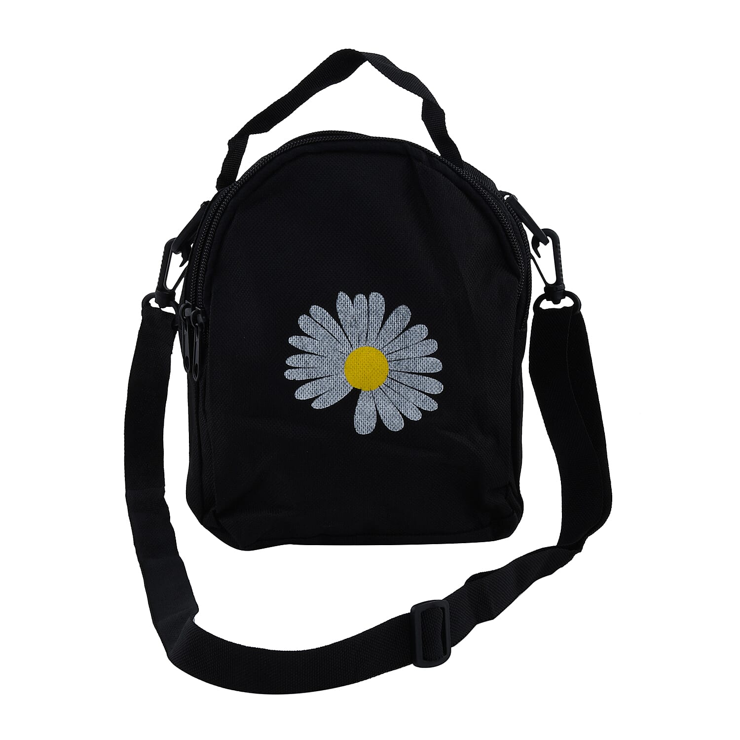 Black Canvas Sling Crossbody Bag with 3 Pocket (7.09"x2.76"x8.66")