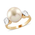 South Sea Golden Cultured Pearl 9-10 mm and Polki Diamond Ring in 14K Yellow Gold Over Sterling Silver (Size 5.0) 0.20 ctw - Sticky add to cart bar