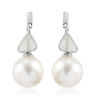 0.50 ctw South Sea White Cultured Pearl 9-9.5 mm and Diamond Earrings in Platinum Over Sterling Silver