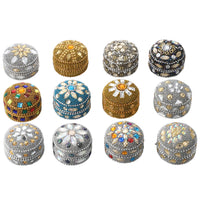 Set of 12 Multi Color Aluminum Beaded Round Ring Boxes (1.5"x1.5")