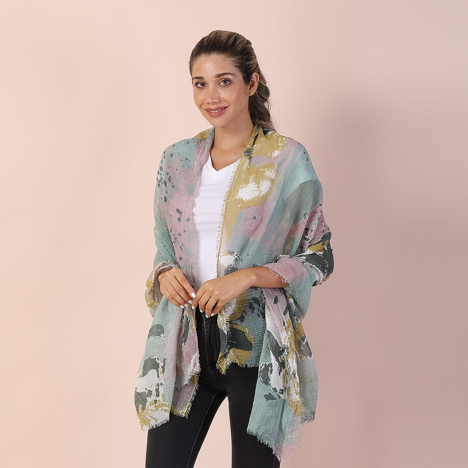 JOVIE Blue Flower Print Scarf (71"x35")