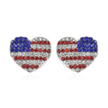 Multi Color Austrian Crystal and Enameled American Flag Pattern Heart Earrings in Silvertone - Sticky add to cart bar
