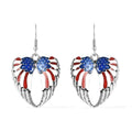 Enameled USA Flag Design Angel Wing Heart Earrings in Silvertone & Stainless Steel | Tarnish-Free, Waterproof, Sweat Proof Jewelry - Sticky add to cart bar