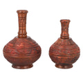 Set of 2 Natural Brown Hand Carved Wooden Surahi Shape Flower Vase , Wooden Vase Stand , Hand Carved Wooden Vases , Natural Wood Vases for Centerpieces - Sticky add to cart bar