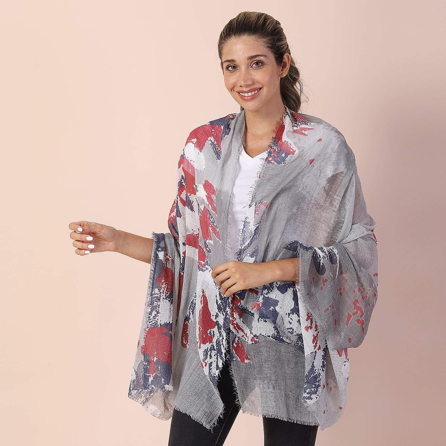 JOVIE Blue Flower Print Scarf (71"x35")