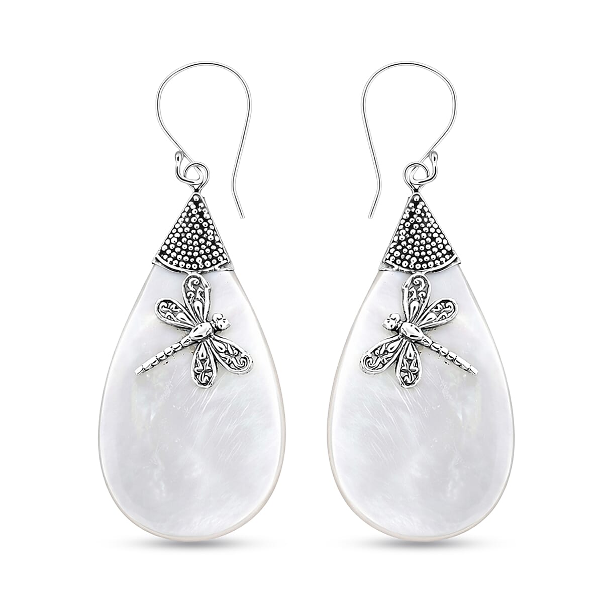 Mother Of Pearl Dragonfly Earrings in Sterling Silver
