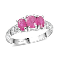 Mozambique Ruby and Natural White Zircon Ring in Platinum Over Sterling Silver (Size 7.0) 1.20 ctw