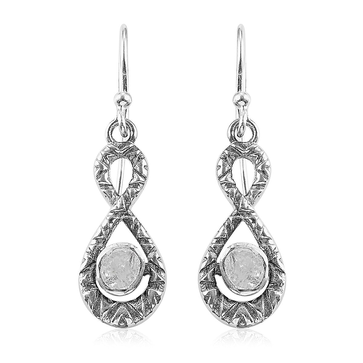 Polki Yellow Diamond Infinity Drop Earrings in Sterling Silver 0.25 ctw