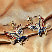 Black and White Austrian Crystal and Enameled Eagle Earrings in Goldtone