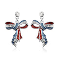 Multi Color Austrian Crystal and Enameled American Flag Pattern Ribbon Earrings in Silvertone - Sticky add to cart bar