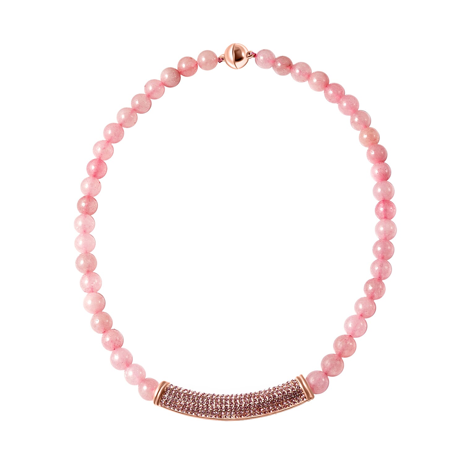 Galilea Rose Quartz, Pink Austrian Crystal Beaded Necklace with Charm (20 Inches) in Goldtone
