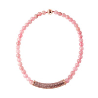Galilea Rose Quartz, Pink Austrian Crystal Beaded Necklace with Charm (20 Inches) in Goldtone