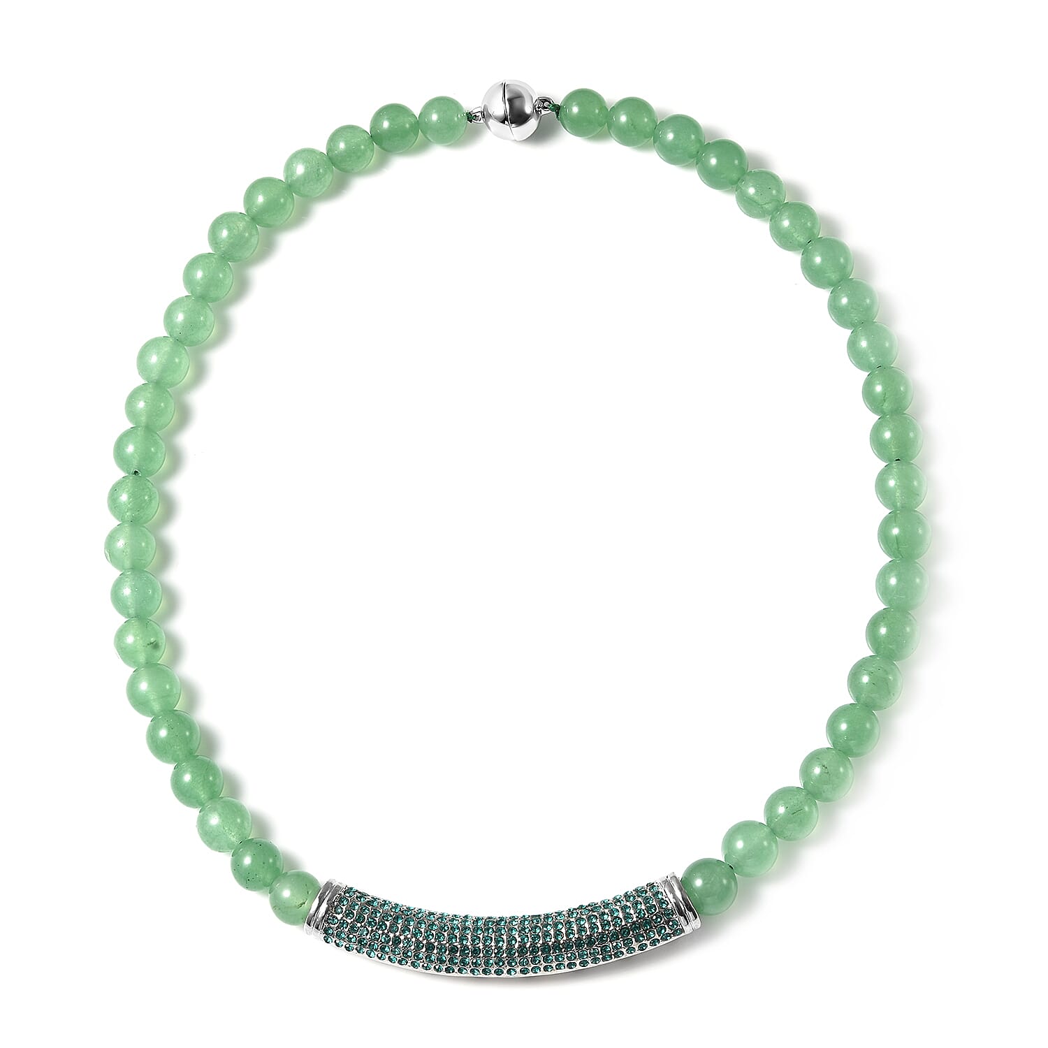 Green Aventurine, Neon Green Austrian Crystal Beaded Necklace with Charm (20 Inches) in Silvertone