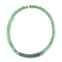 Green Aventurine, Neon Green Austrian Crystal Beaded Necklace with Charm (20 Inches) in Silvertone