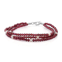 Mozambique Garnet Beaded, Pearl Bracelet in Sterling Silver (7.25 In) 25.00 ctw
