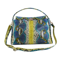 The Pelle Python Collection Handmade 100% Genuine Python Leather Blue & Yellow Tote Bag (14.75"x9.2"x6") with Detachable and Adjustable Strap