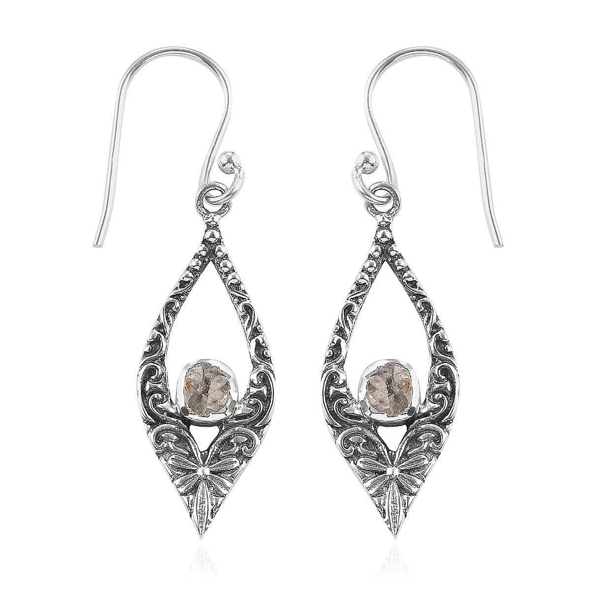 Artisan Crafted Polki Yellow Diamond Dangle Earrings in Sterling Silver 0.25 ctw