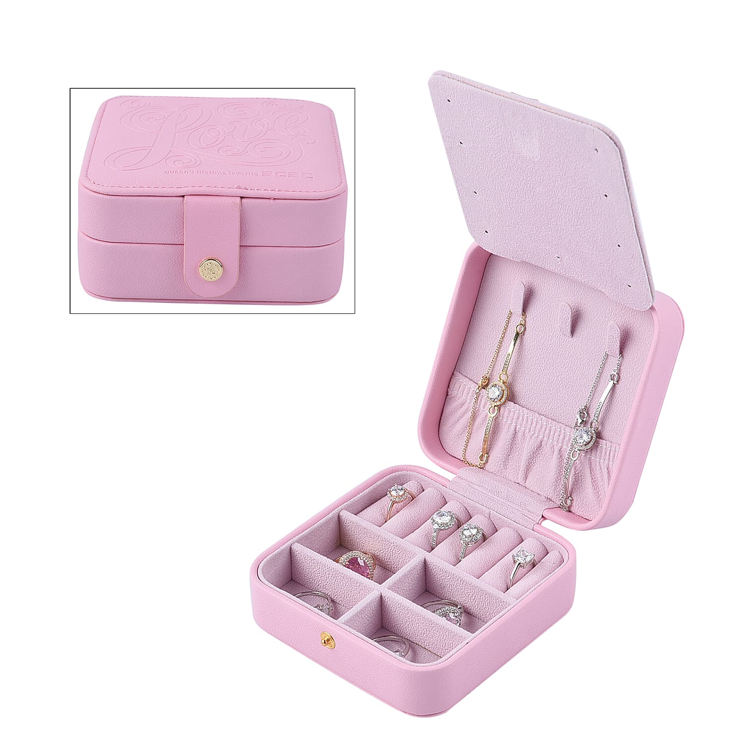 Pink Faux Leather Small Jewelry Box  with Velvet Anti Scratch Interior & Button Closure (4.72"x4.72"x2.17")