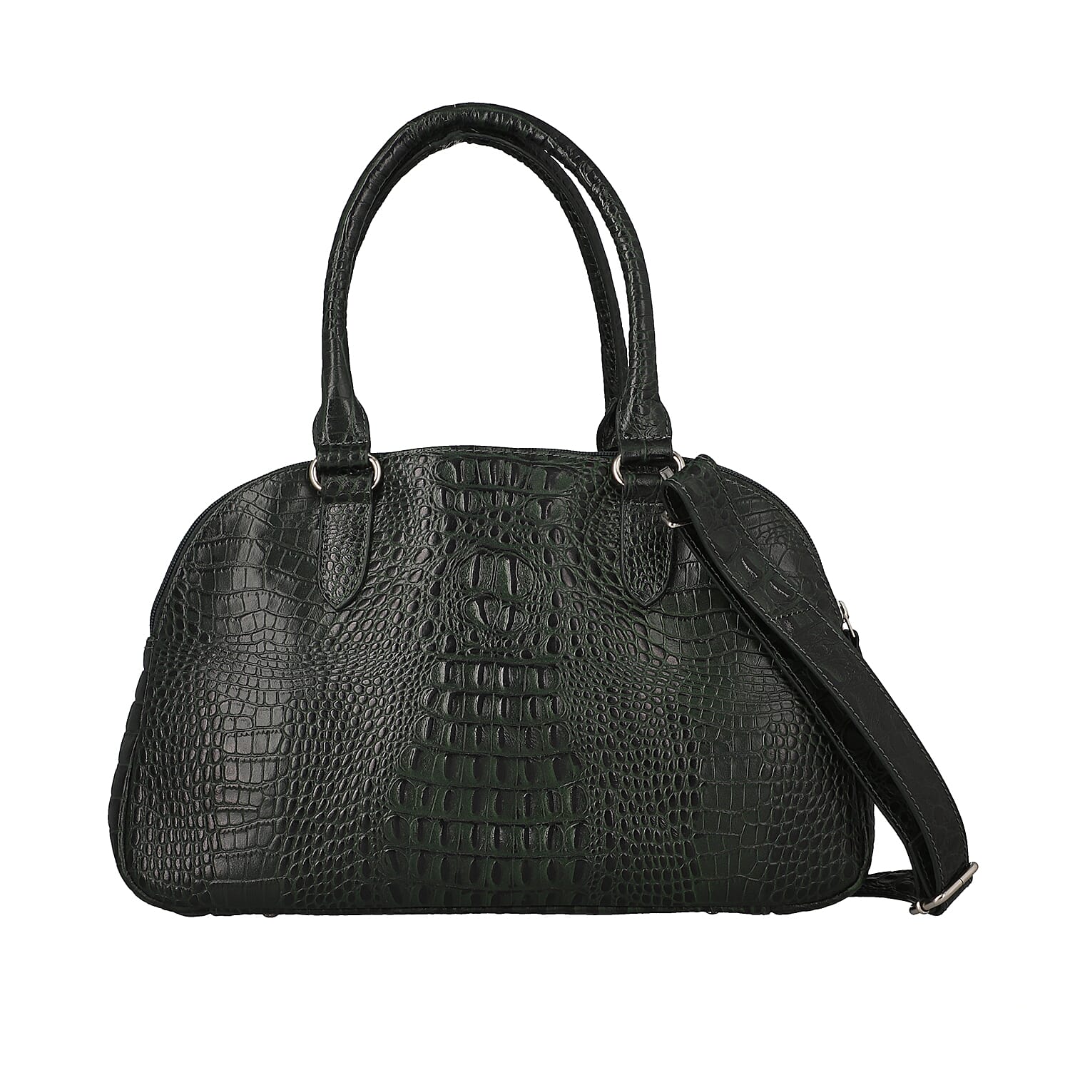 Black Genuine Leather Croco Embossed Shoulder Bag (11.6"x3.6"x8.5")