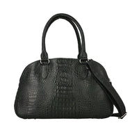 Black Genuine Leather Croco Embossed Shoulder Bag (11.6"x3.6"x8.5")
