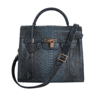 The Grand Pelle Handcrafted 100% Genuine Python Leather Black Color Tote Bag (12.20"x10.10"x6")