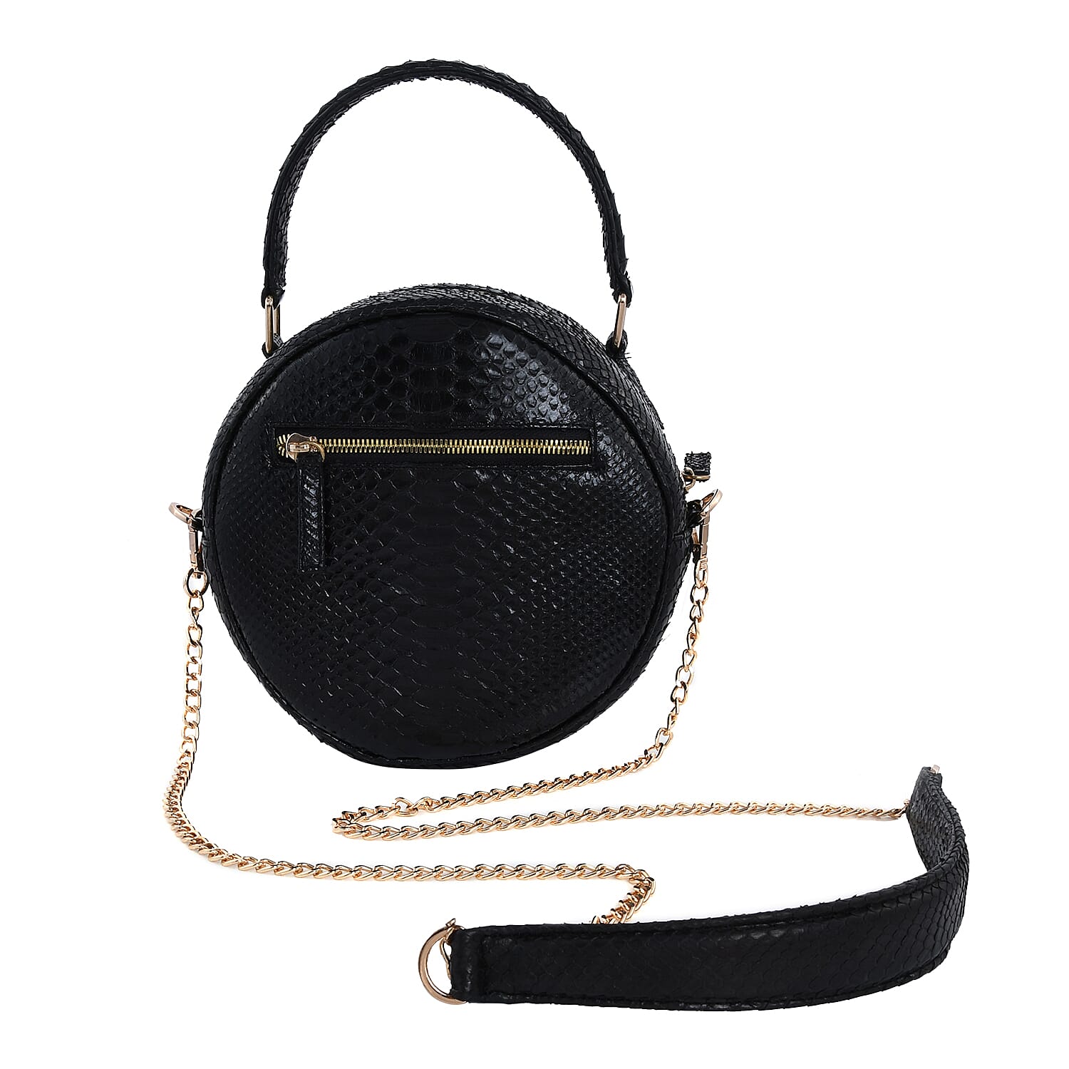 The Grand Pelle Handcrafted 100% Genuine Python Leather Black Color Crossbody Bag (7.87"x7.87"x3.54")