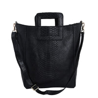 The Grand Pelle Handcrafted 100% Genuine Python Leather Black Color Tote Bag (13.78"x13.78"x5.51")