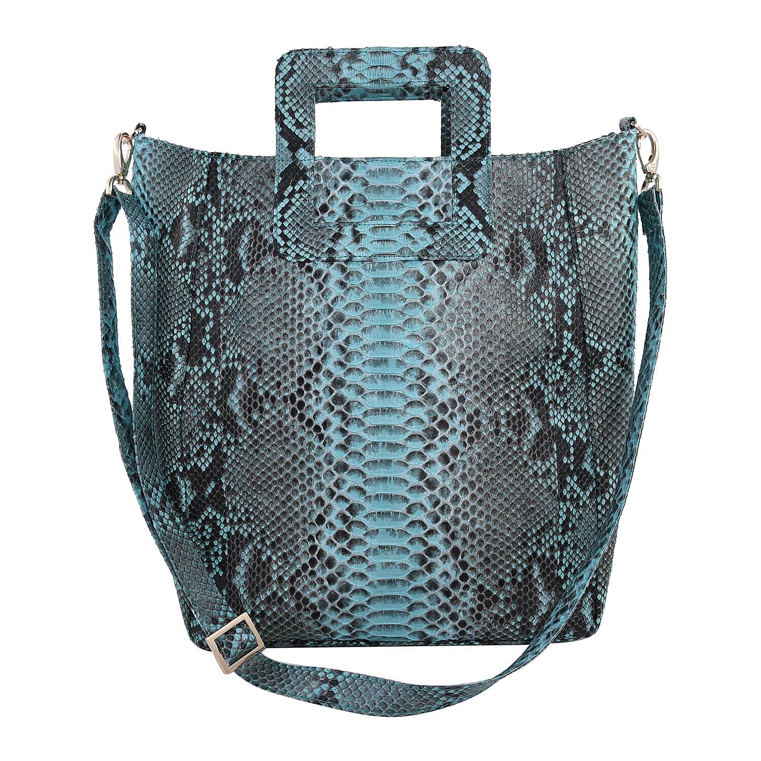 The Grand Pelle Handcrafted 100% Genuine Python Leather Black Color Tote Bag (13.78"x13.78"x5.51")